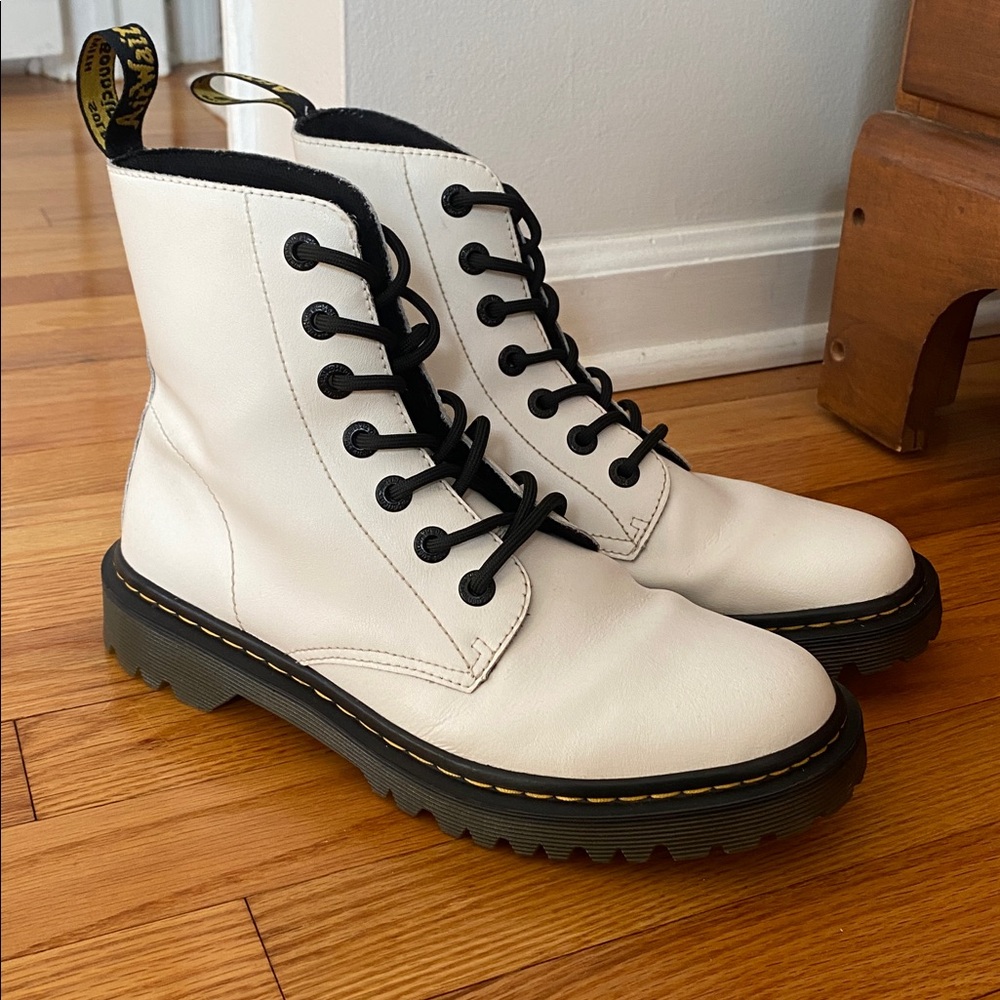 Dr. Martens Size 9 Luana White Leather Lace Up Combat Ankle Boots